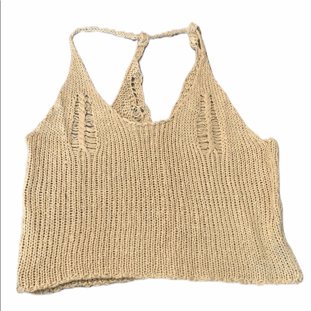 NWT JLUXLABEL Tan Roman Distressed Knit Tank Top